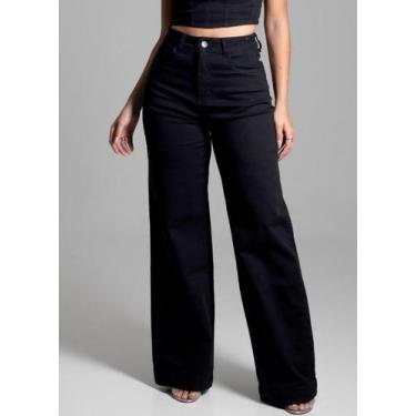Imagem de Calça sarja wide leg feminina sawary ref:275028, Preto, 44