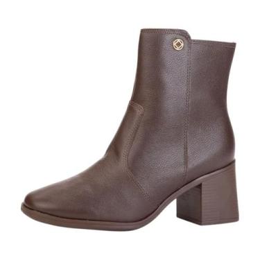 Imagem de Bota Feminina Salto Baixo Bloco Couro Confortavel Bebece, Cafe, 36