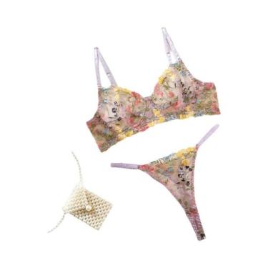 Imagem de Conjunto De Lingerie Feminina Com Bordado Floral Transparente Boho 2 P