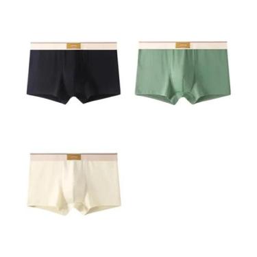 Imagem de Cuecas Boxer De Algodão Masculinas 3 Peças, Roupa Íntima Respirável Ta