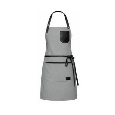 Imagem de Avental Cinza e Couro Preto Barista Barbearia Chef Cozinha 1un - CASA 