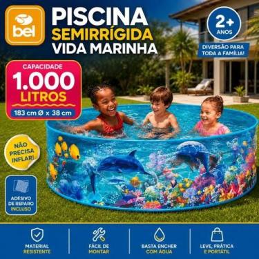 Imagem de Piscina 1000 Litros Semirrígida Vida Marinha Redonda Reforçada Fundo D