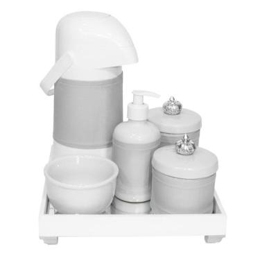 Imagem de Kit Higiene Espelho Completo Porcelanas, Garrafa E Capa Coroa Prata Qu