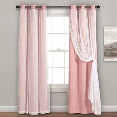 Imagem de Lush Decor Painel transparente com ilhós com forro blackout isolado, conjunto de cortinas de janela escurecendo o ambiente (par), 213 x 96 cm, rosa