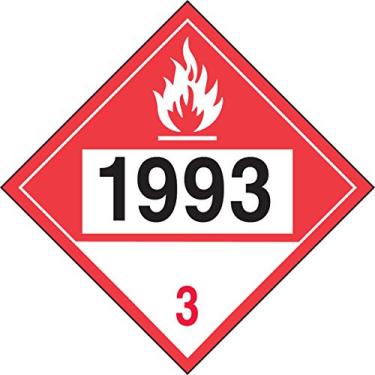 Imagem de Accuform Signs Pôster MPL738CT1 PF-Cardstock DOT com 4 dígitos, Hazard Class 3, Legend"1993" (líquido combustível), 26,5 cm de comprimento x 26,5 cm de largura x 0,0 cm de espessura, preto/branco sobre vermelho