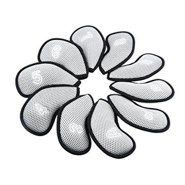 Imagem de Conjunto de 10 peças de capas de golfe de malha para golfe, golfe, golfe, golfe, clube, serve para a maioria dos ferros., Cinza