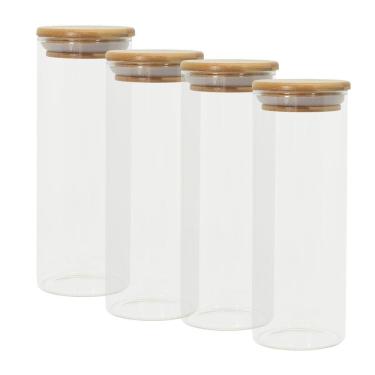 Imagem de Potes De Vidro P/ Mantimentos C/ Tampa Bambu Oikos - 4 Pçs