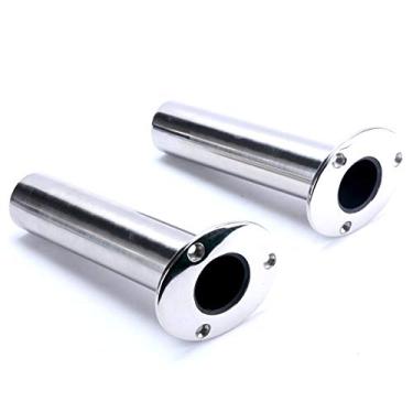 Imagem de Amarine Made (Conjunto de 2) suportes de vara de pesca resistentes de aço inoxidável 316 Deluxe com dreno, suportes de vara de pesca de montagem alinhada, 15 graus