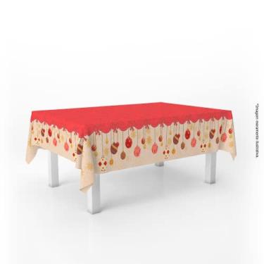 Imagem de Toalha Mesa Retangular Bolas de Natal 6 Lugares Oxford Estampada Ceia
