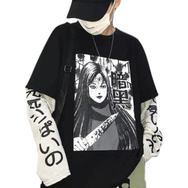 Blusa feminina com capuz Y2K anime Harajuku japonês Kawaii Emo