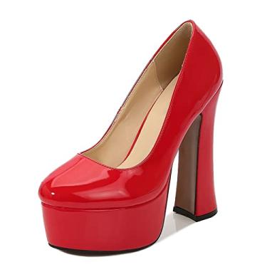 Imagem de Sandália feminina de salto alto salto grosso sandálias de salto alto sandália de festa sapatos de salto alto para mulheres, sapatos de dedo quadrado sapatos casuais femininos, vermelho, 35 UE/4 EUA