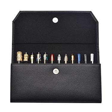 Imagem de Lanxivi Estojo organizador de 12 canetas-tinteiro de couro PU preto, bolsa organizadora, capa protetora, suporte para caneta com compartimento divisório para caneta esferográfica, coleção de lápis