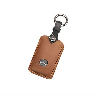 Imagem de Capa de chave de carro de couro para chave com 3 botões Smart Remote Key Bag Apto para Mazda 3 Alexa CX4 CX5 CX8 2019 2020 (marrom)