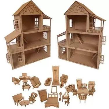 Imagem de Casa Casinha de Boneca Com 27 Mini Moveis em Madeira MDF Cru - A Princesa Artesanatos