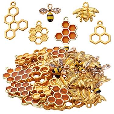 Imagem de BronaGrand 50 peças pingentes de abelha em forma de favo de mel esmaltado, strass, pingentes de abelha, para colar faça você mesmo, brincos, pulseira, acessórios de fabricação de joias