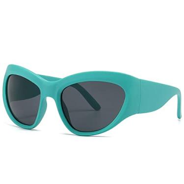 Imagem de Óculos de sol redondos de tamanho grande único olho de gato para mulheres moda cor doce óculos de sol masculinos vintage hip hop grandes tons, cinza verde, tamanho único