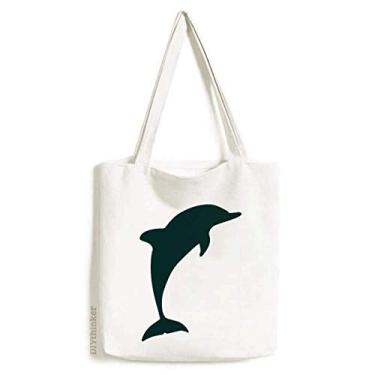 Imagem de Bolsa de lona azul Ocean Docile Friendly Dolphin sacola de compras casual bolsa de mão