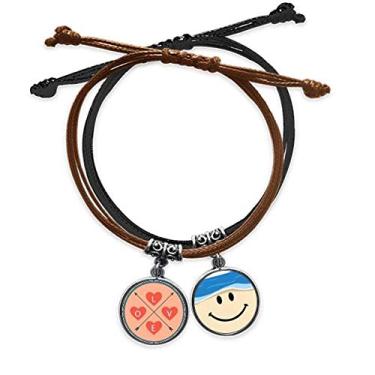 Imagem de DIYthinker Pulseira de couro rosa azul amor dia dos namorados corrente de mão pulseira de couro sorridente