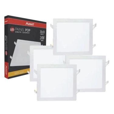 Imagem de Kit 4 Plafon de Embutir 30x30cm Avant 24W 6500K Bivolt Luz Branca - Quadrado