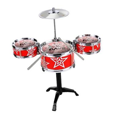 Imagem de YIJU Conjunto de bateria de jazz infantil mini conjunto de bateria mini brinquedo musical para crianças meninas meninos pré-escolares , Vermelho