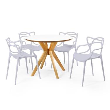 Imagem de Conjunto Mesa de Jantar Redonda Marci Premium Branca 100cm com 4 Cadeiras Allegra - Cinza