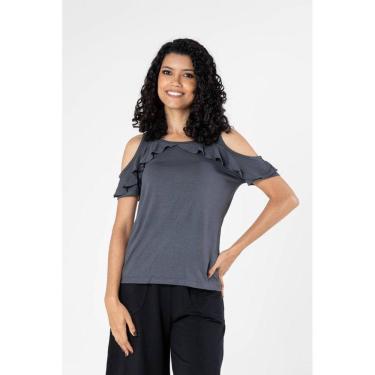 Imagem de Blusa Feminina Tendência Com Manga Babados e Ombros Vazados