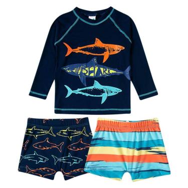 Imagem de Conjunto Praia Infantil Camiseta e 2 Sungas Tubarão Colorido Marinho Tip Top