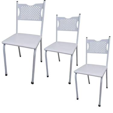 Imagem de Kit 3 Cadeira para Cozinha MC Tubular Almofadada Estrutura Branca com Assento Branco