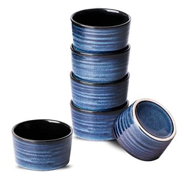 Imagem de Hasense Ramekins de 113 g seguro para forno, prato de cerâmica brulee para assar conjunto de 6, tigelas de molho de porcelana para pudim, suflê, molho de servir, creme, sorvete (azul)