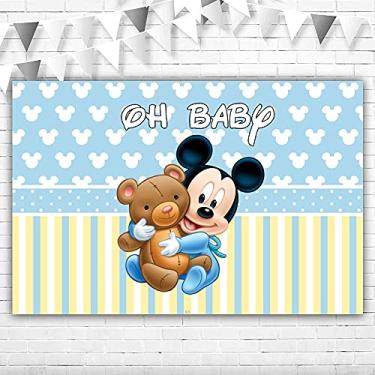Imagem de Oh Baby Pano de fundo para chá de bebê Mickey Mouse para meninos 12 x 7 cm, Mickey Mouse, fundo de feliz aniversário para meninos de 1 ano de idade