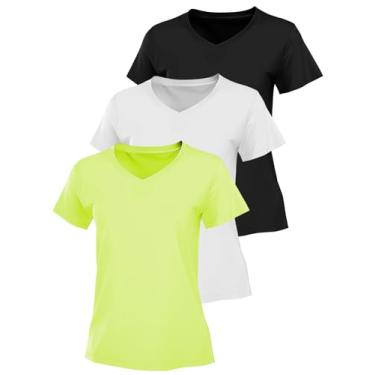 Imagem de Multipack camisetas femininas de manga curta, roupas de treino para exercícios atléticos, tops de dança e corrida, Verde-limão branco preto, M