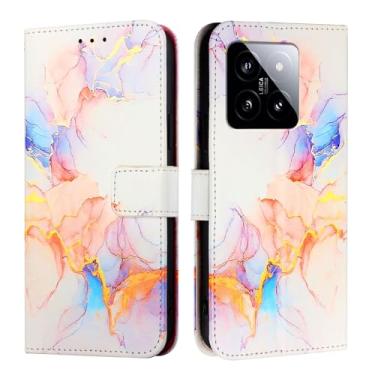 Imagem de OOPKINS Capa carteira projetada para Xiaomi 14T Pro de couro PU com 3 compartimentos para cartões, suporte para meninas e mulheres, capa protetora à prova de choque para Xiaomi 14T Pro, mármore branco