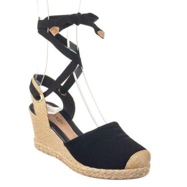 Imagem de Anabela Casual Feminina de Amarrar Salto Corda Confort - Cazzani, Pret