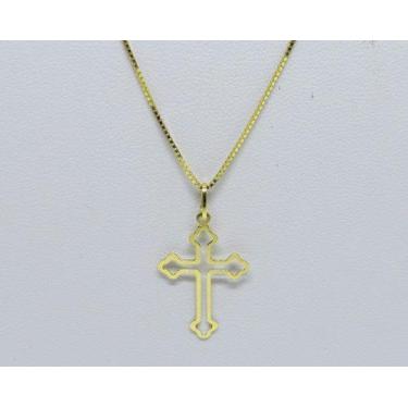 Imagem de Cordão Corrente Veneziana 60cm E Crucifixo Ouro 18k Maciço - DG Presen