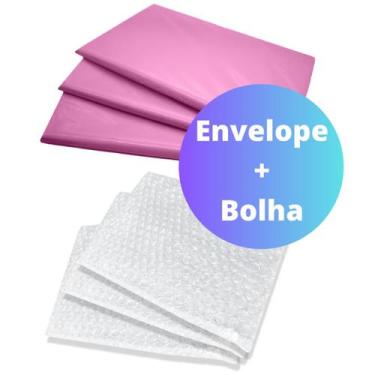 Imagem de Kit Envelope de Segurança 19x25 Rosa + Saco Bolha Separado 50 Un - Sup