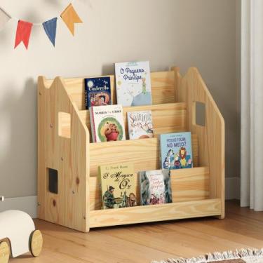 Imagem de Porta Livros Madeira de Chão 4 Nichos Revisteiro Bruno Natural - IDIME