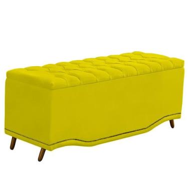 Imagem de Calçadeira Baú Casal Estofada Maitê Veludo - Bem Rylex, Amarelo