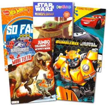 Imagem de Super conjunto de livros de colorir para meninos ~ Pacote inclui 5 livros e adesivos (Hot Wheels, Transformers, Jurassic World, Star Wars, Carros Disney)