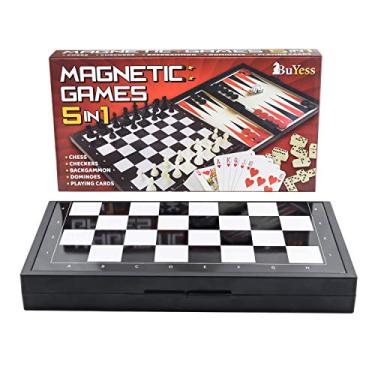 Imagem de Conjunto de mini jogos de tabuleiro de xadrez magnético 5 em 1, jogos de tabuleiro pequenos para viagem
