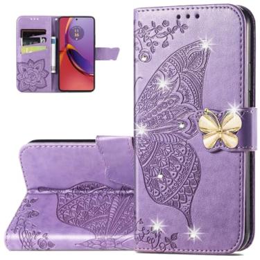 Imagem de Monwutong Capa carteira de celular para Motorola G84, capa flip de couro PU com padrão de borboleta 3D, fecho magnético e compartimentos para cartões de dinheiro, coldre para celular para Moto G84,