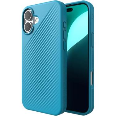 Imagem de ZAGG Capa de encaixe Luxe para iPhone 16 Plus - carregamento sem fio MagSafe, proteção contra quedas de 3 metros, ecológica, reforço de grafeno, design ondulado, azul rio