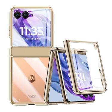 Imagem de Clatoxi Capa transparente para Motorola Razr 50 Ultra com protetor de tela integrado e proteção de dobradiça, capa fina à prova de choque para Motorola Razr+ 2024 (dourada)