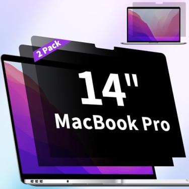 Imagem de Pacote com 2 protetores de tela de privacidade compatíveis com MacBook Pro de 14 polegadas (2021-2025, M1, M2, M3, M4, M5, Pro/Max, película fosca antibrilho de luz azul para Laptop MBP 14,2 polegadas