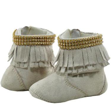 Imagem de Sapatinho de Bebê Bicho de Pé - Bota Feminina Com Franja e Strass - Ca
