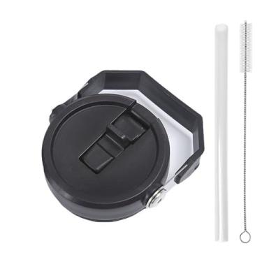 Imagem de Tampa de copo de substituição para Stanley IceFlow 590 ml, 850 g, tampa flip com canudo reutilizável, escova de limpeza (preta, 590 ml e 850 g)