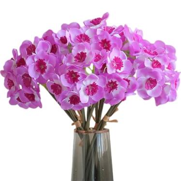 Imagem de Lovmeety 5 pacotes de flores artificiais de narciso de seda, narciso, roxo, flores falsas, narciso, com hastes de toque real, buquê de flores de primavera para decoração interna e externa