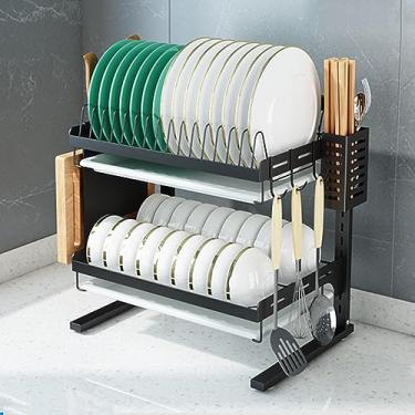 Imagem de Escorredor de pratos de cozinha, escorredor de pratos de 2/3 níveis com suporte de utensílios, escorredor de pratos de grande capacidade com suporte de tábua de corte, organizador de cozinha