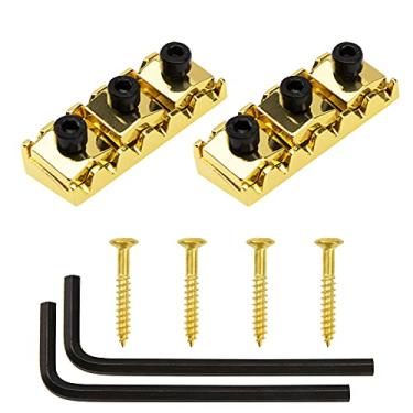 Imagem de Yootones 2 peças de porca de bloqueio de corda de guitarra de metal de 42 mm compatível com sistema de bloqueio de ponte Tremolo estilo Floyd Rose (ouro)