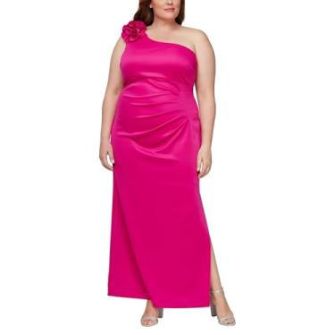 Imagem de S.L. Fashions Vestido feminino plus size longo comprimento um ombro com detalhe floral, vestido de convidada de casamento, Fúcsia, 52