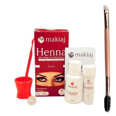 Imagem de Kit Henna Makiaj Escolha Cor Sobrancelha Profissional Com Pincel Duplo